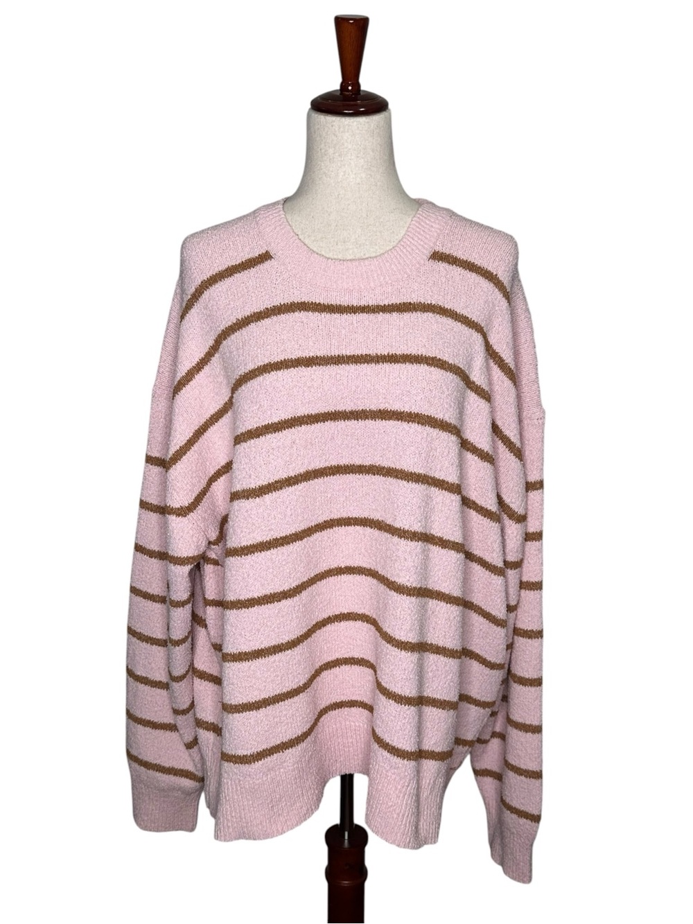 Zara cozy Striped Pink and Brown Women's Sweater. Soft girl aesthetic. XL